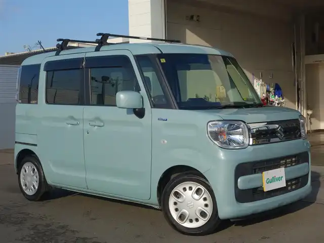 スズキ スペーシア HYBRID X 静岡県 2021(令3)年 6.8万km オフブルーM 禁煙車/スズキセーフティサポート/両側パワースライドドア/ディーラー純正 SDナビ（CN-RZ865）/　CD/DVD/BT/SD/USB/Ipod/フルセグTV/バックカメラ/社外ETC/社外コムテック前後ドライブレコーダー（ZDR025)/Clazzio革調シートカバー（前席）/2列目ロールサンシェード/純正ベースキャリア/純正フロアマット/純正ドアバイザー/保証書/取扱説明書