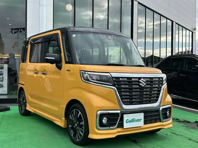 スズキ スペーシア カスタム HYBRID XS 長崎県 2019(平31)年 4.6万km アクティブイエロー/ブラック2トーンルーフ /純正ナビ（AVIC-RLS901）/（フルセグTV、BT、CD、DVD、USB、ipod、FM、AM）//両側パワースライドドア//全方位カメラ//前方ドライブレコーダー//ハーフレザーシート//D席シートヒーター//ヘッドアップディスプレイ//ETC2，0//ドアバイザー//後席ロールシェード//プッシュスタート//スマートキー×２//衝突被害軽減システム//レーンキープアシスト//横滑り防止装置