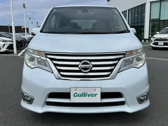 日産 セレナ ハイウェイS G Sハイブリッド 奈良県 2014(平26)年 7.9万km ブルームーンホワイトP KENWOODナビ（MDV-L505）/（フルセグ／ＢＴ／ＣＤ／ＤＶＤ）/Eonon10インチフリップダウンモニター/バックカメラ/レーンキープアシスト/両側パワースライドドア/ハーフレザーシート（ベージュ）/前方ドライブレコーダー/ＥＴＣ/純正16インチＡＷ