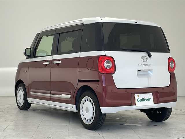 ダイハツ ムーヴ キャンバス ストライプス G ターボ 沖縄県 2022(令4)年 1.6万km シャイニングホワイトパール/ファイアークォーツレッドメタリック 両側パワースライドドア/追従クルーズコントロール/ＬＥＤヘッドライト/プッシュスタート/スマートキー/スペアキー/ステアリングスイッチ/ホットカップホルダー/シートヒーター/アイドリングストップ/コーナーセンサー/保証書