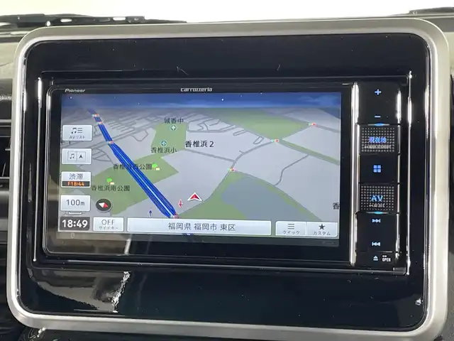 スズキ スペーシア カスタム HYBRID GS 福岡県 2020(令2)年 3.9万km ブルーイッシュブラックパール3 ・社外7インチナビ/（CD、DVD、フルセグ、Bluetooth）/・片側パワースライドドア/・アイドリングストップ/・プッシュスタート/・ステアリングスイッチ/・衝突被害軽減ブレーキ/・レーンキープアシスト/・シートヒーター/・オートライト/・フォグライト/・電格ミラー/・ウィンカーミラー/・ETC/・純正14インチAW