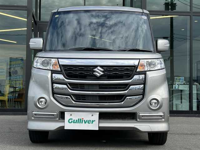 スズキ スペーシア カスタム Z ターボ 愛媛県 2016(平28)年 9.2万km スチールシルバーM 社外ナビ【KXM-E503W】/CD/DVD/Bluetooth/フルセグTV/バックカメラ/ビルトインETC/前後ドライブレコーダー/左側パワースライド/HIDヘッドライト/純正15インチAW /革巻きステアリング/ステアリングスイッチ/パドルシフト/電動格納ミラー/革調シートカバー/プッシュスタート