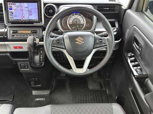 スズキ スペーシア カスタム HYBRID XS 福岡県 2021(令3)年 3.3万km ブルーイッシュブラックパール3 横滑り防止機能/レーンキープアシスト/盗難防止装置/ドラレコ/衝突被害軽減システム/カーテンエアバック/パーキングアシスト/バックカメラ/アイドリングストップ/ACC/純正ナビ/Bluetooth/SD/USB/ipod/フルセグTV/ビルトインETC/ベンチシート/純正フロアマット/純正AW/ハーフレザー/シートヒーター/両側パワースライドドア