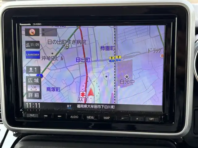 スズキ スペーシア カスタム HYBRID XS 福岡県 2021(令3)年 3.3万km ブルーイッシュブラックパール3 横滑り防止機能/レーンキープアシスト/盗難防止装置/ドラレコ/衝突被害軽減システム/カーテンエアバック/パーキングアシスト/バックカメラ/アイドリングストップ/ACC/純正ナビ/Bluetooth/SD/USB/ipod/フルセグTV/ビルトインETC/ベンチシート/純正フロアマット/純正AW/ハーフレザー/シートヒーター/両側パワースライドドア