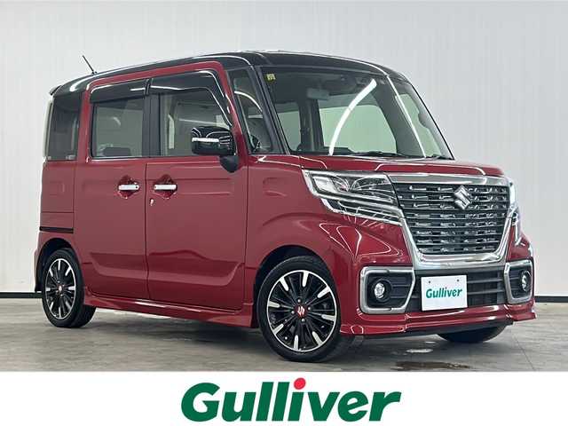 スズキ スペーシア カスタム HYBRID XS ターボ 長崎県 2018(平30)年 9.8万km フェニックスレッドパール/ブルーイッシュブラックパール 純正8インチメモリナビ/・フルセグテレビ/・DVD/・バックカメラ/・Bluetooth/セーフティサポート/・車線逸脱警報/・誤発進抑制/アイドリングストップ/クルーズコントロール/両側パワースライドドア/ETC/純正フロアマット/純正アルミホイール/PS/PW/LEDヘッドライト/運転席シートヒーター/パドルシフト/リアサーキュレーター/シートバックテーブル/リアサンシェード/シートリフター