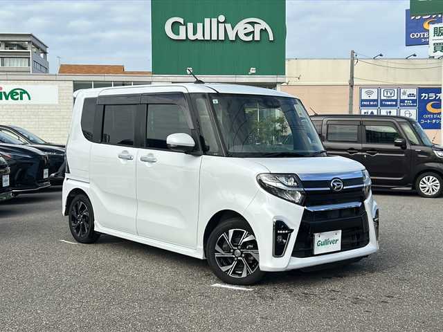ダイハツ タント カスタム X 石川県 2019(令1)年 7万km シャイニングホワイトパール 純正大型ナビ/（CD/DVD/BT/フルセグTV）/バックカメラ/ハーフレザーシート/前席シートヒーター/両側パワースライドドア/衝突軽減ブレーキ/レーンキーピングサポート/コーナーセンサー/LEDヘッドライト/AUTOライト/ETC/保証書/取扱説明書
