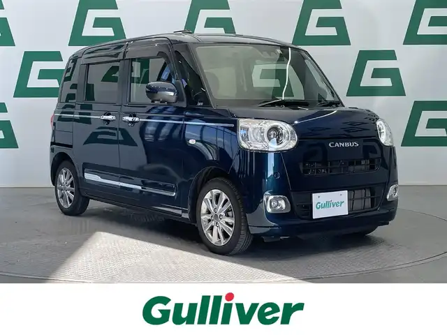 ダイハツ ムーヴ キャンバス セオリー G ターボ 鹿児島県 2022(令4)年 3.5万km レーザーブルークリスタルシャイン ・プッシュスタート/・ハンドルスイッチ/・純正SDナビ（AM/FM/CD/DVD/TV/SD）/・ブルートゥース/・クルーズコントロール/・両側パワースライドドア/・衝突軽減ブレーキ/・USB/・横滑り防止装置/・アイドリングストップ/・コーナーセンサー（前後）/・純正アルミホイール/・オートライト/・ブレーキホールド