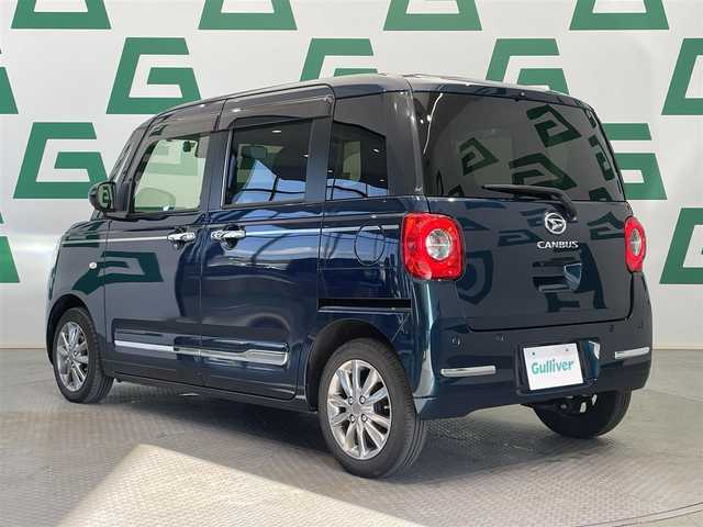 ダイハツ ムーヴ キャンバス セオリー G ターボ 鹿児島県 2022(令4)年 3.5万km レーザーブルークリスタルシャイン ・純正SDナビ（AM/FM/CD/DVD/TV/SD）/・ブルートゥース/・クルーズコントロール/・両側パワースライドドア/・衝突軽減ブレーキ/・USB/・横滑り防止装置/・アイドリングストップ/・コーナーセンサー（前後）/・純正アルミホイール/・オートライト/・ブレーキホールド/・プッシュスタート/・ハンドルスイッチ