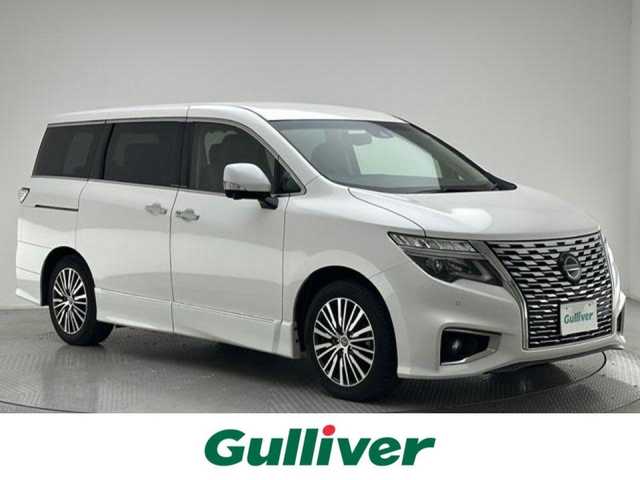日産 エルグランド 250ハイウェイスターS 兵庫県 2021(令3)年 4.8万km ピュアホワイトパール 純正１０インチナビ　/・（CD/DVD/BT/フルセグTV）/１１インチフリップダウンモニター　/衝突軽減ブレ―キシステム　/両側電動スライドドア　/レーダークルーズコントロール　/アラウンドビューモニター　/ビルドインＥＴＣ　/純正ＬＥＤヘッドライト/ブラインドスポットモニター/コーナーセンサー/ハーフレザー/USB/オートライト/オートハイビーム