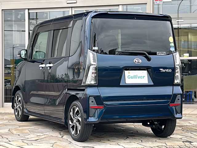 ダイハツ タント カスタム X 静岡県 2019(令1)年 3.7万km レーザーブルークリスタルシャイン 【安全装備】/スマートアシスト/衝突回避・軽減ブレーキ機能 /（車速約4km/hから80km/h間時警報アラーム喚起作動/（前車相対速度約30km/h未満時衝突回避機能作動）/（前車相対速度約30km/hから80km/h時衝突軽減ブレーキ作動）/（対歩行者：車速約30km/h未満時回避機能作動、50km/h未満時軽減機能作動）/誤発進抑制機能（障害物検知範囲前方4m以内・後方3m以内）/車線逸脱警報＆逸脱抑制制御（作動車速：約60km/h以上時）/先行車発進お知らせ機能/進入禁止標識認識機能/【主要装備】/純正ナビ　/前後ドライブレコーダー　/バックカメラ　/ビルトインＥＴＣ車載器　/両側パワースライドドア　/シートヒーター　/プッシュスタート　/スマートキー　/アイドリングストップ　/オートライト