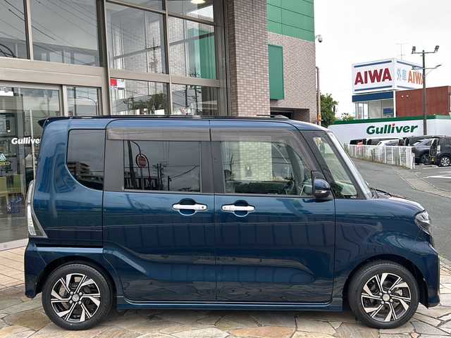 ダイハツ タント カスタム X 静岡県 2019(令1)年 3.7万km レーザーブルークリスタルシャイン 【安全装備】/スマートアシスト/衝突回避・軽減ブレーキ機能 /（車速約4km/hから80km/h間時警報アラーム喚起作動/（前車相対速度約30km/h未満時衝突回避機能作動）/（前車相対速度約30km/hから80km/h時衝突軽減ブレーキ作動）/（対歩行者：車速約30km/h未満時回避機能作動、50km/h未満時軽減機能作動）/誤発進抑制機能（障害物検知範囲前方4m以内・後方3m以内）/車線逸脱警報＆逸脱抑制制御（作動車速：約60km/h以上時）/先行車発進お知らせ機能/進入禁止標識認識機能/【主要装備】/純正ナビ　/前後ドライブレコーダー　/バックカメラ　/ビルトインＥＴＣ車載器　/両側パワースライドドア　/シートヒーター　/プッシュスタート　/スマートキー　/アイドリングストップ　/オートライト