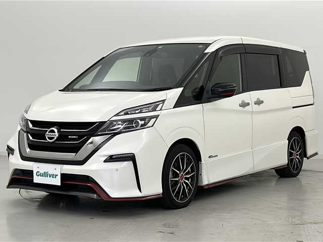 日産 セレナ ニスモ 宮城県 2018(平30)年 4.7万km ブリリアントホワイトパール 禁煙車/プロパイロット/エマージェンシーブレーキ/車線逸脱警報/コーナーセンサー/純正フリップダウン/純正9型ナビ/CD.DVD.SD.BT/フルセグTV/バックモニター/両側パワースライド/ビルトインETC/純正ドライブレコーダー/LEDヘッドライト/電動パーキングブレーキ/アイドリングストップ/横滑り防止機能/ステアリングスイッチ/プッシュスタート/スマートキー/社外１７インチAW/純正フロアマット/ロールサンシェード/シートバックテーブル