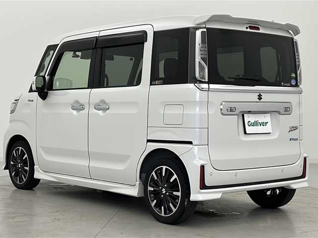 スズキ スペーシア カスタム HYBRID XS 宮城県 2019(令1)年 4.8万km ピュアホワイトP 禁煙車/スズキセーフティサポート/・車線逸脱抑制制御機能/・車線逸脱警報機能/・パーキングソナー/・横滑り防止装置/・ハイビームアシスト/・HUD/社外8型ナビ/・CD.DVD.SD.BT.USB/フルセグTV/全周囲カメラ/両側パワースライドドア/ハーフレザーシート/運転席シートヒーター/LEDヘッドライト/フォグランプ/アイドリングストップ/ドライブレコーダー（FR）/ビルトインETC/ステアリングスイッチ/純正15inAW/純正フロアマット/ロールサンシェード/シートバックテーブル