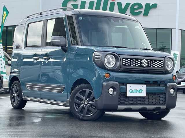 スズキ スペーシア ギア HYBRID XZターボ 長野県 2022(令4)年 1.5万km デニムブルー ガンメタリック 2トーン 禁煙車/4WD/ターボ/純正ナビ//CD/DVD/Bluetooth/フルセグTV/USB入力端子/両側パワースライドドア/前席シートヒーター/純正ビルトインETC/ルーフレール/純正AW14インチ/純正フロアマット/アイドリングストップ/レーダークルーズコントロール/衝突被害軽減システム/横滑り防止装置/レーンキープアシスト/フォグランプ/LEDヘッドライト/オートマチックハイビーム/コーナーセンサー後ろのみ/プッシュスタート/スマートキー/スペアキー