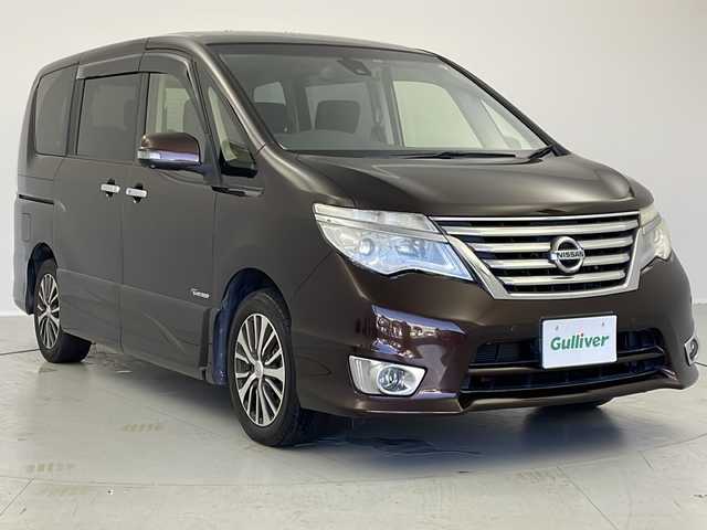 日産 セレナ HWS S HV Vセレ +SeftyⅡ 茨城県 2016(平28)年 7.7万km インペリアルアンバーP 純正ナビ/衝突軽減ブレーキ/両側電動スライドドア/全方位カメラ　/後席モニター/クルーズコントロール/ETC/ドライブレコーダー/純正フロアマット/純正アルミホイール/LEDヘッドライト/フォグランプ/オートライト/スマートキー