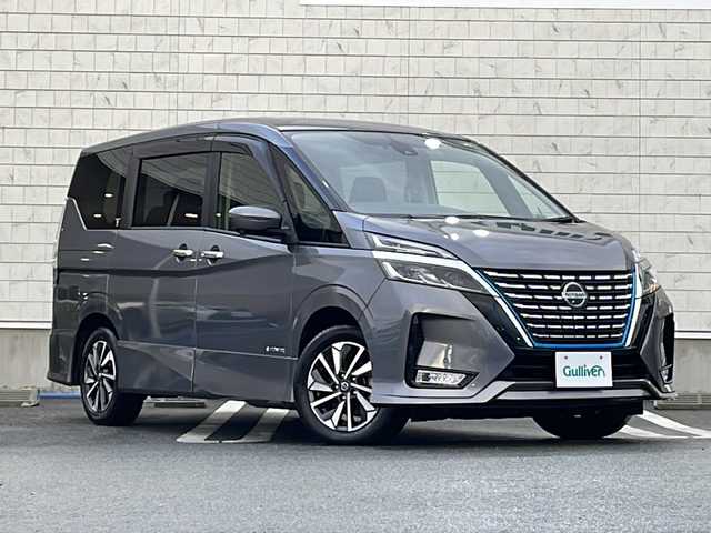 日産 セレナ e－パワー ハイウェイスター V 富山県 2019(令1)年 3.6万km ダークメタルグレー 禁煙車/プロパイロット/エマージェンシーブレーキ/レーンディパーチャーウォーニング/インテリジェントBSI/インテリジェントパーキングアシスト/アラウンドビューモニター/純正10インチナビ/CD.DVD.BT（TVキャンセラーあり）/フルセグ/純正フリップダウンモニター/ハンズフリー両側パワースライドドア/ドライブレコーダー/電動パーキングブレーキ/ビルトインETC/LEDヘッドライト/LEDフォグ/プッシュスタート/スマートキー