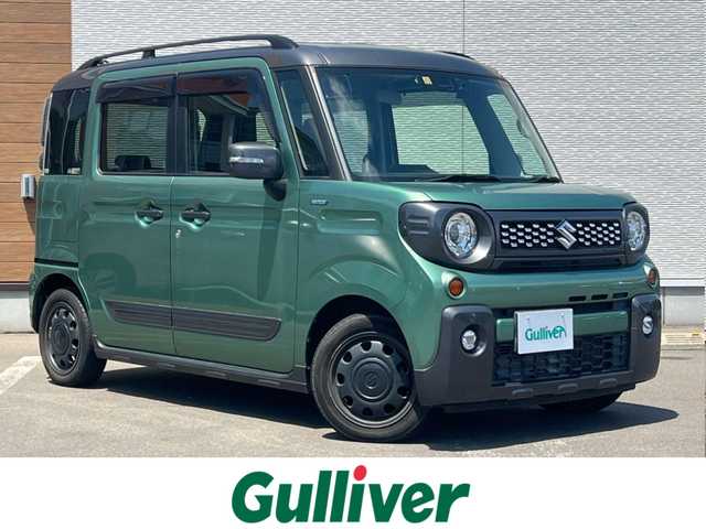 スズキ スペーシア ギア HYBRID XZターボ 秋田県 2019(令1)年 4.1万km ツールグリーンパールメタリック/ガンメタリック2トーンルーフ 社外ナビ/衝突軽減システム/両側パワスラ/ターボ/純正アルミ/LEDヘッドライト/４WD/フルセグ/バックカメラ/スマートキー/アイドリングストップ/クルーズコントロール/レーンキープアシスト/パーキングアシスト/コーナーセンサー/前席シートヒーター/ルーフレール/オートマチックハイビーム/パドルシフト/ステアリングスイッチ/ETC/純正フロアマット/純正ドアバイザー/オートライト/オートエアコン/パワーステアリング/パワーウィンドウ/電動格納ウィンカーミラー/横滑り防止/盗難防止装置/保証書/取扱説明書/記録簿