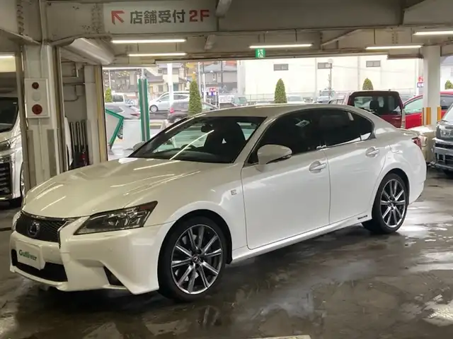 レクサス ＧＳ 450h Fスポーツ 愛知県 2013(平25)年 4.5万km ホワイトパールクリスタルシャイン ワンオーナー /メーカーナビ/レザーシート/クルーズコントロール/パドルシフト/パワーシート/シートヒーター /クーラー/コーナーセンサー/パーキングアシスト/ステアリングスイッチ/バックカメラ/スペアキー/純正アルミ/ビルトインETC/ウィンカーミラー/保証書/取説