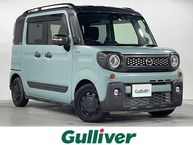 マツダ フレアワゴンタフスタイル ハイブリッドXT 広島県 2021(令3)年 4.8万km ライトブルー 純正８型ナビ/全周囲カメラ/両側パワースライドドア/シートヒーター/レーダークルーズコントロール/ドラレコ(前後)/ＥＴＣ/ヘッドアップディスプレイ/コーナーセンサー/オートハイビーム/衝突軽減/LEDヘッドライト/エアバッグ(運転席/助手席/カーテン)