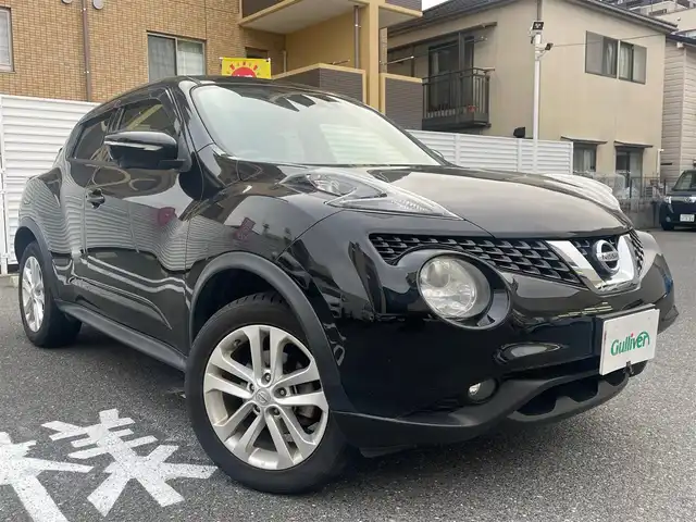 日産 ジューク 15RX Vセレクション 広島県 2016(平28)年 6.9万km スーパーブラック /登録時走行距離/　　　　　　　68872キロ/アイドリングストップ/純正ナビ/アラウンドビューモニター/地デジ視聴可/オートライト/ビルトインETC/新車時整備手帳/　　【保証書】/取扱説明書/