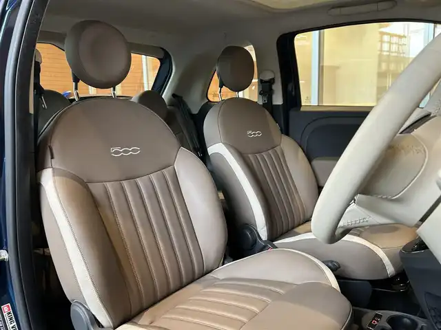 フィアット ５００ マーレブル 宮城県 2017(平29)年 1.6万km 青 限定車専用色：エピックブルー/ワンオーナー/ガラスルーフ/カロッツェリア製メモリナビ/フルセグTV/Bluetooth機能/バックカメラ/バックセンサー/ポルトローナ・フラウ製ブラウンレザーシート/純正15インチAW/キセノンヘッドライト/ETC車載器/キーレスキー