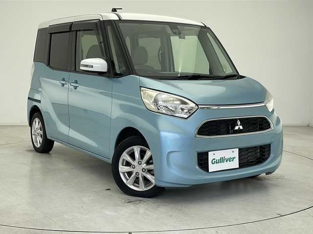 三菱 ｅＫスペース T セーフティパッケージ 千葉県 2017(平29)年 2.1万km ホワイトP/ウォーターブルーM 衝突被害軽減ブレーキ　/横滑り防止装置/クルーズコントロール/アラウンドビューモニター/アイドリングストップ/両側パワースライドドア/運転席シートヒーター/社外SDナビ/　DVD/CD/AM/FM/USB/フルセグTV/社外ドライブレコーダー前後/社外ETC/純正アルミホイール/純正フロアマット/純正サイドバイザー/プッシュスタート/スマートキー/スペアキー