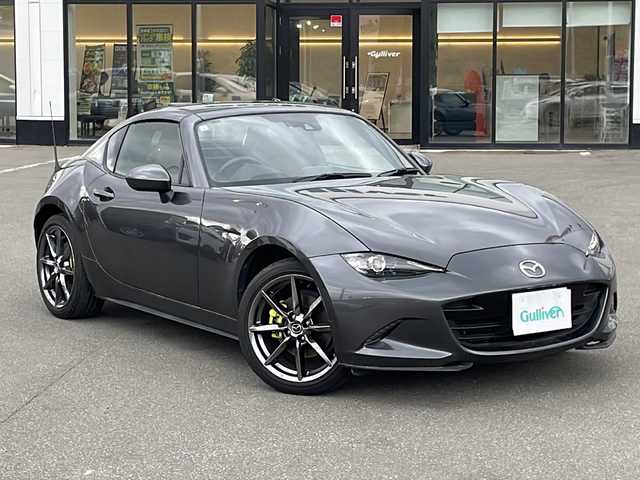 マツダ ロードスター ＲＦ VS 青森県 2017(平29)年 1.3万km マシーングレープレミアムM ・本革レザーシート/・純正ナビ/・フルセグ/・CD/DVD/AUX/USB/Bluetooth/・バックカメラ/・プッシュスタート/・スマートキー/・スペアキー1本/・純正エンジンスターター/・i-stop/・横滑り防止/・車線逸脱/・電動オープン/・MTモード付AT/・パドルシフト/・シートヒーター/・ETC/・純正フロアマット/・保証書/・取扱説明書