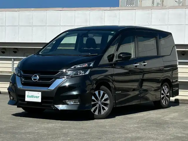 日産 セレナ ハイウェイスター Vセレクション 静岡県 2017(平29)年 6.9万km ダイヤモンドブラック エマージェンシーブレーキ/セーフティパック/純正ＳＤナビ/フルセグＴＶ/後席モニター/全周囲/ＥＴＣ/両側電動スライドドア/パーキングアシスト/プッシュスタート/コーナーセンサー/クルーズコントロール