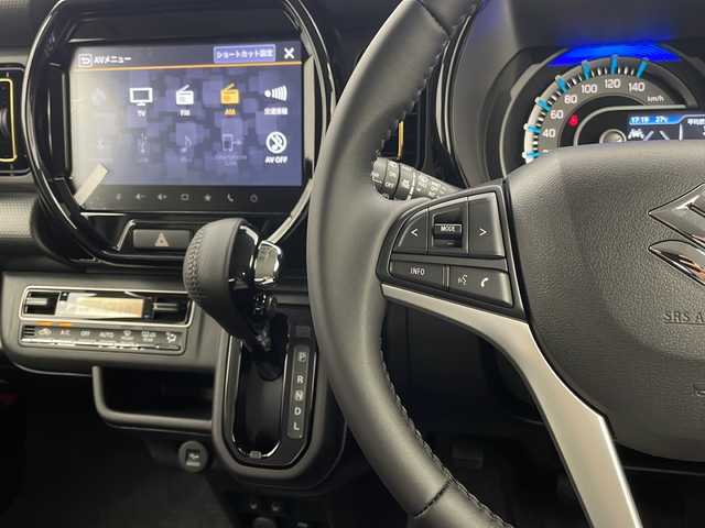 スズキ ハスラー HYBRID X 栃木県 2025(令7)年 0.1千km オフブルーメタリック/ソフトベージュメタリック 届出済未使用車/純正9インチナビ/　(BT/AM/FM/CD/DVD/フルセグ//　AppleCarPlay/AndroidAuto）/アラウンドビュー/スズキセーフティサポート/・衝突軽減システム/・パーキングサポートセンサー/・レーダークルーズコントロール/・車線逸脱防止/・横滑り防止/・標識認識/前席シートヒーター/ステアリングスイッチ/電動格納ミラー/純正アルミホイール/プッシュスタート/スマートキー/保証書/取扱説明書/スペアキー