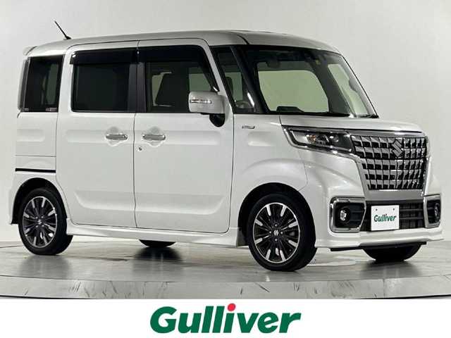 スズキ スペーシア カスタム HYBRID XS 佐賀県 2022(令4)年 1.6万km ピュアホワイトP 純正８インチナビ/ＡＭ/ＦＭ/CD/DVD/Bluetooth/フルセグTV/全方位カメラ/クルーズコントロール(追従あり)/衝突被害軽減システム/レーンアシスト/ハーフレザーシート/シートヒーター/ETC/LEDヘッドライト/フォグランプ/オートエアコン/リアサーキュレーター/盗難防止装置/横滑り防止装置/車線逸脱警報/オートライト/スマートキー/プッシュスタート/フロアマット/純正15インチアルミホイール/ステアリングスイッチ/電動格納ミラー/コーナーセンサー