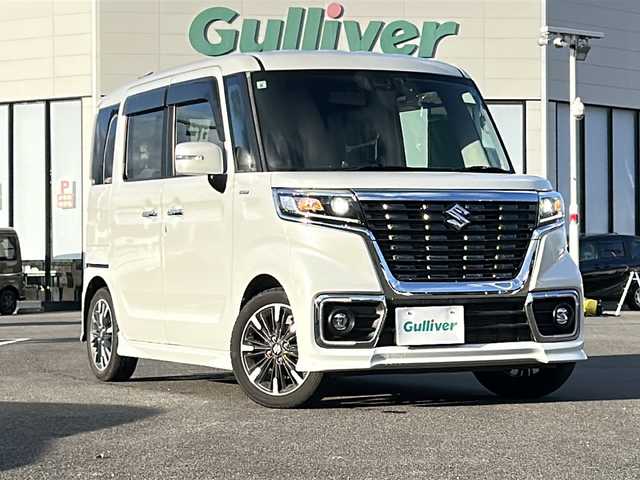 スズキ スペーシア カスタム HYBRID XS 佐賀県 2019(令1)年 2.5万km ピュアホワイトP 社外ナビ(AM/FM/CD/ワンセグ)/バックカメラ/両側パワースライドドア/D席シートヒーター/ハーフレザーシート/衝突軽減ブレーキ/後方コーナーセンサー/LEDヘッドライト/オートライト/純正15インチアルミホイール/純正フロアマット/プッシュスタート/スペアキー