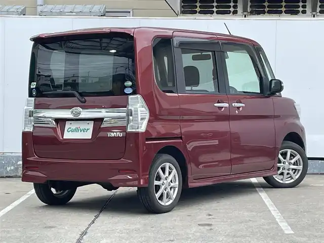 ダイハツ タント カスタム X SAⅡ 青森県 2016(平28)年 7.2万km ファイアークォーツレッドM 4WD/スマートアシストII/片側パワースライドドア/純正エンジンスターター/社外CDオーディオ/アイドリングストップ/HIDヘッドライト/フォグランプ/プッシュスタート/スマートキー/スペアキー×1/社外14インチAW付きスタッドレスタイヤ積込/純正フロアマット/ドアバイザー/オート電動格納ミラー/保証書/取扱説明書