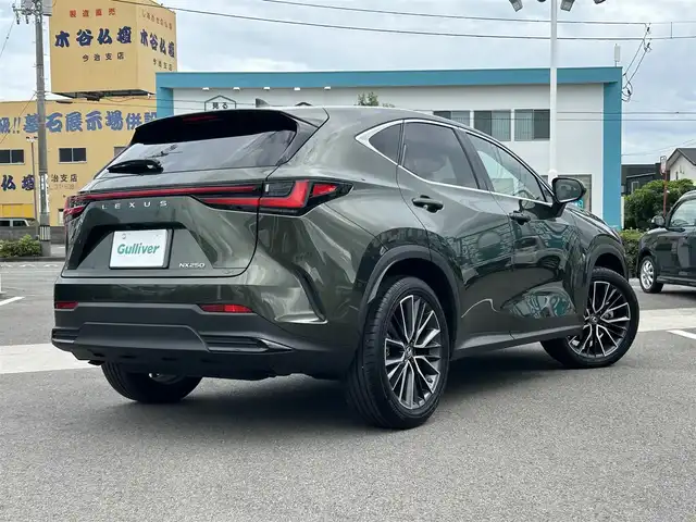レクサス ＮＸ 250 バージョンL 愛媛県 2023(令5)年 1.8万km テレーンカーキマイカM 登録時走行距離：17799km/メーカーオプション純正HDナビ/AM/FM/フルセグTV/Bluetooth/ビルトインETC2.0/全周囲カメラ/前後ドラレコ/電動リアゲート/パドルシフト/追従クルコン/レザーシート/衝突軽減システム/横滑り防止装置/盗難防止装置/レーンキープアシスト/LEDヘッドライト/オートライト/オートハイビーム/エンジンスタートボタン/スマートキー/スペアキー/純正アルミホイール/純正フロアマット/シートーヒーター/エアシート