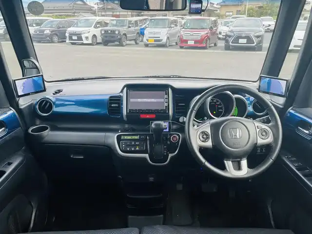 ホンダ Ｎ ＢＯＸ G ターボ Lパッケージ 熊本県 2014(平26)年 5.4万km 青 純正ナビ/・AM/FM/CD/DVD/BT/SD/・フルセグTV/・バック/サイドカメラ/ETC/横滑り防止装置/社外レーダー/ドライブレコーダー/両側電動スライドドア/純正フロアマット/革巻きステアリング/ステアリングスイッチ/パドルシフト/電動格納ミラー/ウインカーミラー/フォグランプ/ドアバイザー