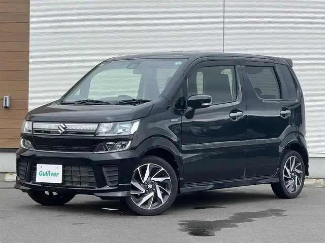 スズキ ワゴンＲ HYBRID FZ リミテッド 秋田県 2019(平31)年 4.8万km ブルーイッシュブラックパール3 ４WD/衝突軽減システム/社外メモリナビ/フルセグ/スズキ純正１５インチアルミ（夏タイヤ装着）/スマートキー/アイドリングストップ/プッシュスタート/レーンキープアシスト/オートマチックハイビーム/前席シートヒーター/ステアリングスイッチ/社外フロアマット/純正ドアバイザー/オートライト/オートエアコン/横滑り防止/盗難防止装置/寒冷地仕様/電動格納ウィンカーミラー/キーレスエントリー/保証書/取扱説明書/記録簿/スペアキー1本有