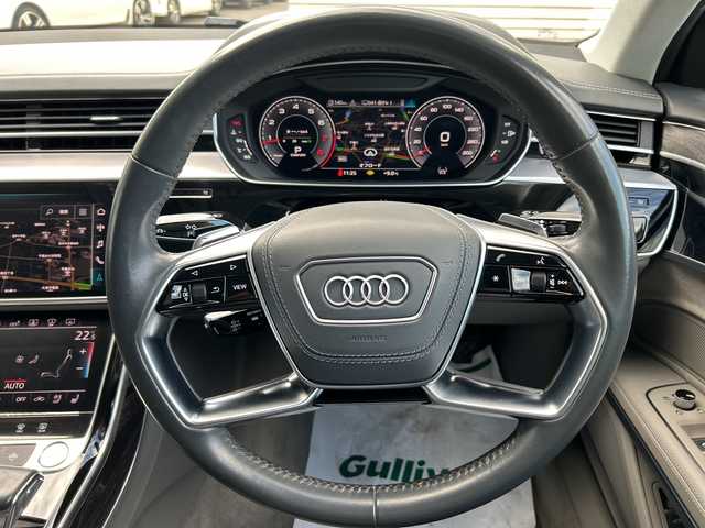 アウディ Ａ８ 60TFSIクワトロ 東京都 2018(平30)年 12.2万km デイトナグレーパールエフェクト AUDIプレセンス/AUDIアクティブレーンアシスト/アダプティブクルーズコントロール/純正ナビ/フルセグTV/BT/USB/BANG＆OLUFSEN/全方位カメラ ETC2.0/サンルーフ レザーシート/前席シートヒーター/前席エアシート/前席パワーシート/LEDライト/オートライト/スマートキー×2/パドルシフト付革巻きハンドル/前ドライブレコーダー/前後コーナーセンサー/MMI タッチレスポンス/純正20インチアルミ