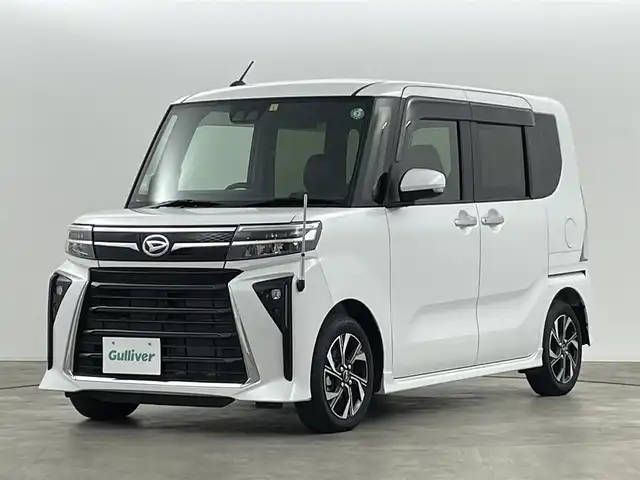 ダイハツ タント カスタム X 福島県 2023(令5)年 0.3万km シャイニングホワイトパール スマートアシスト　/・衝突被害軽減/・車線逸脱警報/・誤発信抑制機能/・オートハイビーム/バックカメラ　/ディスプレイオーディオ　/電子パーキング　/・ブレーキホールド　/レザーシート　/革巻きステアリング　/・チルトステアリング　/シートヒーター　/プッシュスタート　/・スマートキー/LEDライト/・オートライト/・フォグライト/純正フロアマット