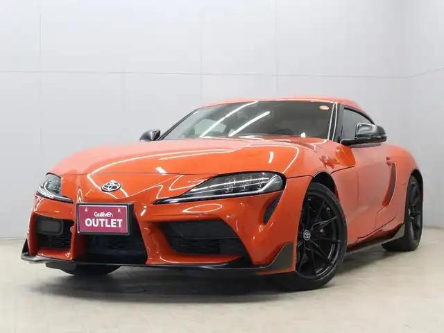 トヨタ スープラ RZ プラズマオレンジ100ED 三重県 2024(令6)年 0.7万km オレンジ 100台限定車/専用ボディ色プラズマオレンジ(D19)/ワンオーナー /プリクラッシュセーフティ/レーンディパーチャーアラート/ブラインドスポットモニター/HDDナビゲーションシステム/・8.8インチタッチディスプレイ/・地デジTV/・HDDオーディオ/・Toyota Supra Connect/・Bluetooth/JBLプレミアムサウンドシステム(12スピーカー)/バックカメラ/リアクロストラフィックアラート/ブラックアルカンターラ/革コンビシート/・シートヒーター/パワーシート/コムテック前後ドライブレコーダー/ユピテルGPSレーダー探知機/ETC/純正19インチ10本スポークマットブラック塗装鍛造アルミホイール/「GR」ロゴ入brembo製ブラックブレーキキャリパー（フロント）/6灯式LEDヘッドランプ/・アダプティブハイビーム/オートライト/プッシュエンジンスタート/スマートキー/新車時保証書/取扱説明書