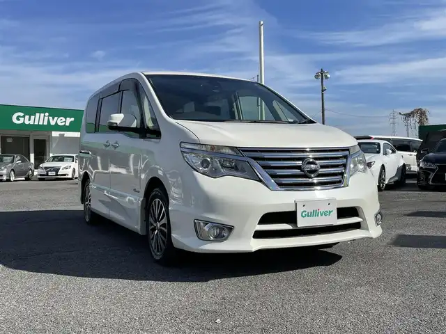 日産 セレナ ハイウェイスター Sハイブリッド 千葉県 2014(平26)年 6.6万km ブリリアントホワイトパール エマージェンシーブレーキ/車線逸脱警報/社外SDナビ【NX614W】/・CD/DVD/MSV/Bluetooth/フルセグ/バックカメラ/両後パワースライドドア/クルーズコントロール/インテリジェントキー/純正LEDヘッドライト/フォグランプ/純正16インチアルミホイール/ETC/本革巻きステアリング/オートライト/ドアバイザー