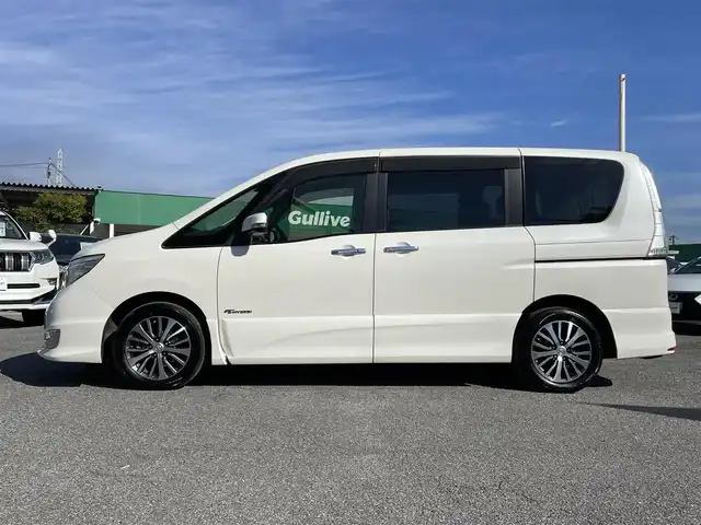 日産 セレナ ハイウェイスター Sハイブリッド 千葉県 2014(平26)年 6.6万km ブリリアントホワイトパール エマージェンシーブレーキ/車線逸脱警報/社外SDナビ【NX614W】/・CD/DVD/MSV/Bluetooth/フルセグ/バックカメラ/両後パワースライドドア/クルーズコントロール/インテリジェントキー/純正LEDヘッドライト/フォグランプ/純正16インチアルミホイール/ETC/本革巻きステアリング/オートライト/ドアバイザー