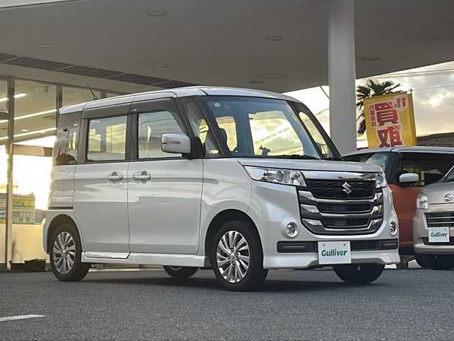 スズキ スペーシア カスタム Z 福島県 2017(平29)年 8.2万km ピュアホワイトP ワンオーナー　純正SDナビ　社外AW　ETC　純正フロアマット　プッシュスタート　オートライト　シートヒーター　LEDヘッドライト　フォグランプ　ドアバイザー