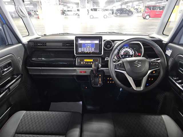 スズキ スペーシア カスタム HYBRID XS ターボ 鹿児島県 2018(平30)年 7.2万km ブリスクブルーメタリック/ブラック2トーンルーフ 純正8型ナビ/　(Bluetooth/CD/DVD)/フルセグTV/両側パワースライドドア/バックカメラ/ビルトインETC/ドライブレコーダー/クルーズコントロール/パーキングセンサー/セーフティサポート/・デュアルセンサーブレーキサポート/・後退時ブレーキサポート/・前後誤発進抑制機能/・車線逸脱警報機能/・ふらつき警報機能/・先行車発進お知らせ機能/・ハイビームアシスト/IC付ターボ/LEDヘッドランプ/本革巻きステアリング/パドルシフト/合皮/ファブリックコンビシート/運転席シートヒーター/純正15インチアルミホイール/キーレスプッシュスタートシステム/禁煙車