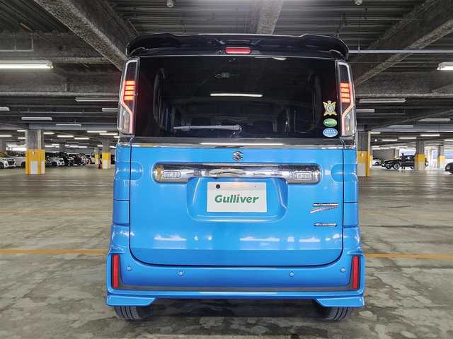 スズキ スペーシア カスタム HYBRID XS ターボ 鹿児島県 2018(平30)年 7.2万km ブリスクブルーメタリック/ブラック2トーンルーフ 純正8型ナビ/　(Bluetooth/CD/DVD)/フルセグTV/両側パワースライドドア/バックカメラ/ビルトインETC/ドライブレコーダー/クルーズコントロール/パーキングセンサー/セーフティサポート/・デュアルセンサーブレーキサポート/・後退時ブレーキサポート/・前後誤発進抑制機能/・車線逸脱警報機能/・ふらつき警報機能/・先行車発進お知らせ機能/・ハイビームアシスト/IC付ターボ/LEDヘッドランプ/本革巻きステアリング/パドルシフト/合皮/ファブリックコンビシート/運転席シートヒーター/純正15インチアルミホイール/キーレスプッシュスタートシステム/禁煙車