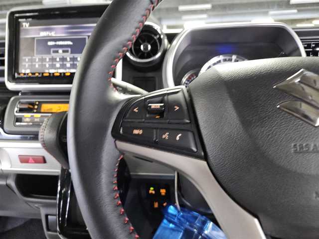 スズキ スペーシア カスタム HYBRID XS ターボ 鹿児島県 2018(平30)年 7.2万km ブリスクブルーメタリック/ブラック2トーンルーフ 純正8型ナビ/　(Bluetooth/CD/DVD)/フルセグTV/両側パワースライドドア/バックカメラ/ビルトインETC/ドライブレコーダー/クルーズコントロール/パーキングセンサー/セーフティサポート/・デュアルセンサーブレーキサポート/・後退時ブレーキサポート/・前後誤発進抑制機能/・車線逸脱警報機能/・ふらつき警報機能/・先行車発進お知らせ機能/・ハイビームアシスト/IC付ターボ/LEDヘッドランプ/本革巻きステアリング/パドルシフト/合皮/ファブリックコンビシート/運転席シートヒーター/純正15インチアルミホイール/キーレスプッシュスタートシステム/禁煙車