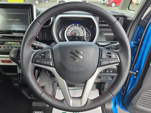 スズキ スペーシア カスタム HYBRID XS ターボ 鹿児島県 2018(平30)年 7.2万km ブリスクブルーメタリック/ブラック2トーンルーフ 純正8型ナビ/　(Bluetooth/CD/DVD)/フルセグTV/両側パワースライドドア/バックカメラ/ビルトインETC/ドライブレコーダー/クルーズコントロール/パーキングセンサー/セーフティサポート/・デュアルセンサーブレーキサポート/・後退時ブレーキサポート/・前後誤発進抑制機能/・車線逸脱警報機能/・ふらつき警報機能/・先行車発進お知らせ機能/・ハイビームアシスト/IC付ターボ/LEDヘッドランプ/本革巻きステアリング/パドルシフト/合皮/ファブリックコンビシート/運転席シートヒーター/純正15インチアルミホイール/キーレスプッシュスタートシステム/禁煙車
