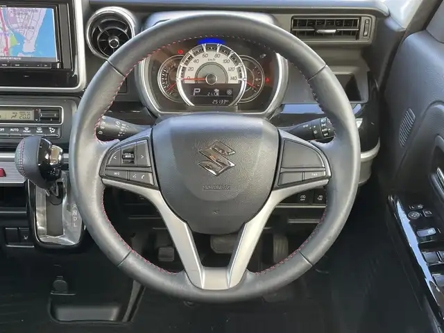 スズキ スペーシア カスタム HYBRID XS 宮崎県 2018(平30)年 2.6万km フェニックスレッドパール/ブルーイッシュブラックパール 社外SDナビ/（CD/DVD/AM/FM/BT)/フルセグTV/ステアリングスイッチ/D席シートヒーター/横滑り防止機能/両側パワースライドドア/アイドリングストップ/ETC