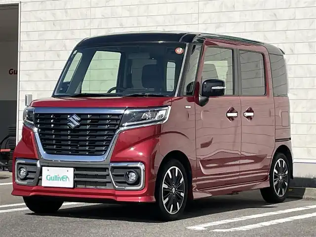 スズキ スペーシア カスタム HYBRID XS 宮崎県 2018(平30)年 2.6万km フェニックスレッドパール/ブルーイッシュブラックパール 社外SDナビ/（CD/DVD/AM/FM/BT)/フルセグTV/ステアリングスイッチ/D席シートヒーター/横滑り防止機能/両側パワースライドドア/アイドリングストップ/ETC