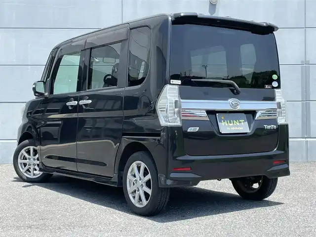 ダイハツ タント カスタム X SA 千葉県 2013(平25)年 5.3万km ブラックマイカメタリック 純正９インチナビ/フルセグTV/USBポート/ウインカーミラー/フォグランプ/バックカメラ/片側パワースライドドア/スマートアシストII/衝突被害軽減ブレーキ/横滑り防止装置/純正アルミホイール