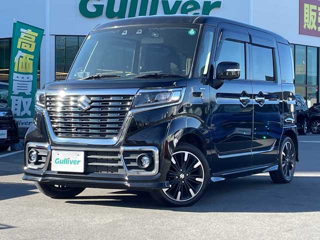 スズキ スペーシア カスタム HYBRID XS 長野県 2021(令3)年 4.2万km ブルーイッシュブラックパール3 禁煙車/ワンオーナー/4WD/純正9インチナビ//Bluetooth/CD/DVD/フルセグTV/全周囲カメラ/USB入力端子/前後ドラレコ/レーダークルーズコントロール/アイドリングストップ/両側パワースライドドア/ハーフレザーシート/前席シートヒーター/ETC/純正AW15インチ/衝突被害軽減システム/横滑り防止装置/レーンキープアシスト/後ろコーナーセンサー/LEDヘッドライト/オートマチックハイビーム/プッシュスタート/スマートキー/スペアキー