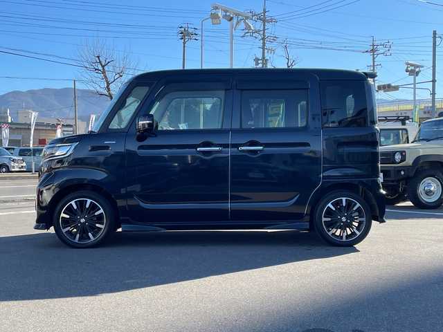 スズキ スペーシア カスタム HYBRID XS 長野県 2021(令3)年 4.2万km ブルーイッシュブラックパール3 禁煙車/ワンオーナー/4WD/純正9インチナビ//Bluetooth/CD/DVD/フルセグTV/全周囲カメラ/USB入力端子/前後ドラレコ/レーダークルーズコントロール/アイドリングストップ/両側パワースライドドア/ハーフレザーシート/前席シートヒーター/ETC/純正AW15インチ/衝突被害軽減システム/横滑り防止装置/レーンキープアシスト/後ろコーナーセンサー/LEDヘッドライト/オートマチックハイビーム/プッシュスタート/スマートキー/スペアキー